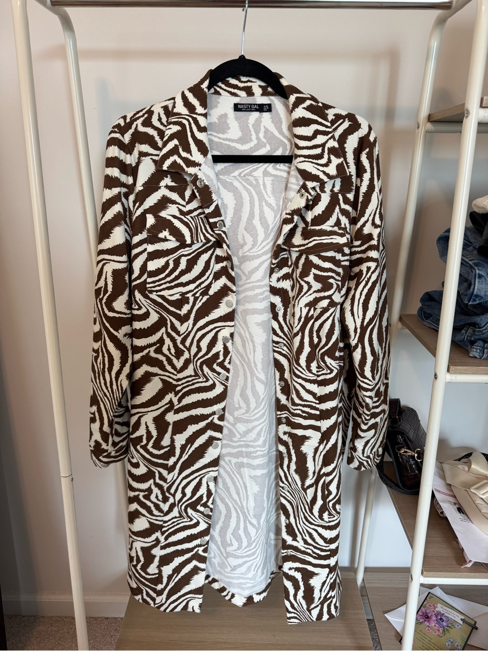 Nasty Gal Brown and White Zebra-Print Trench Coat